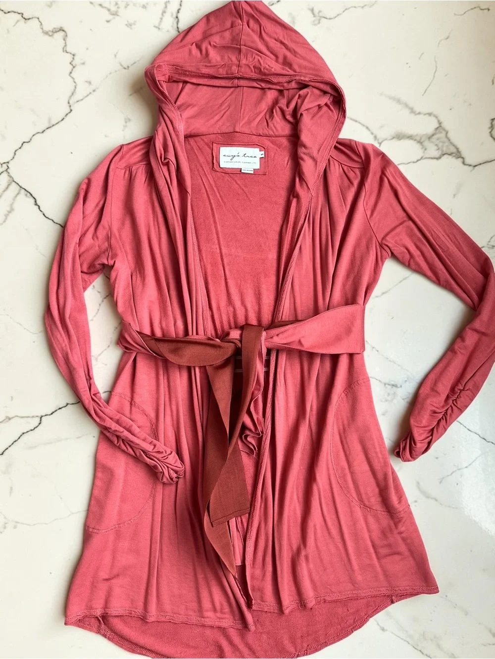 Evy’s Tree Addyson Burnt Orange/Coral Soft Open Hoodie Ribbon Belt Sz S/M